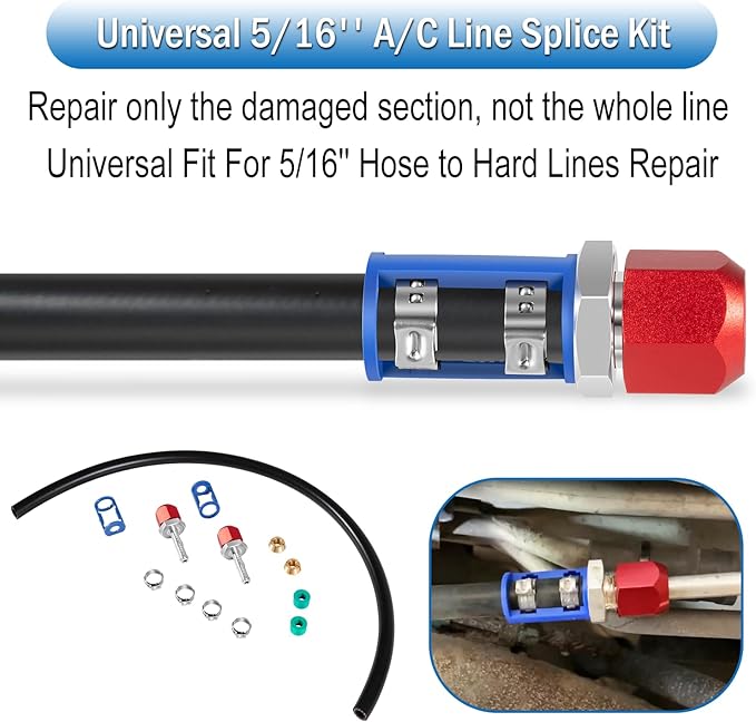 800-673 A/C Line Splice Kit for 5/16 Line With No.6 Hose, A/C Air Conditioning Repair Splice Connector, Universal Fit For 5/16'' Hose to Hard Lines Repair