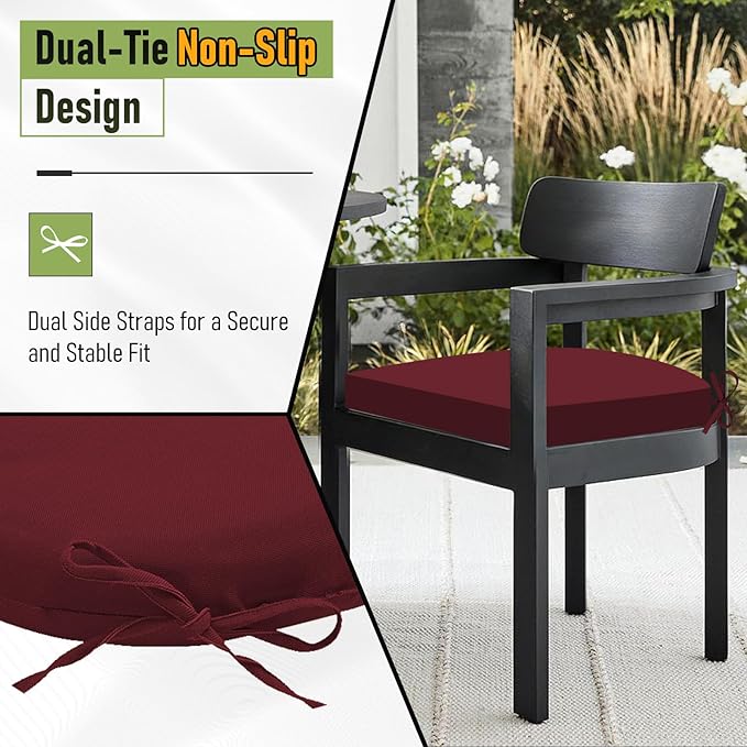 Basic Beyond Outdoor Chair Cushions Set of 4, Outdoor Cushions for Patio Furniture, Water Resistant Patio Chair Cushions with 2 Ties, 17x16x2, Burgundy