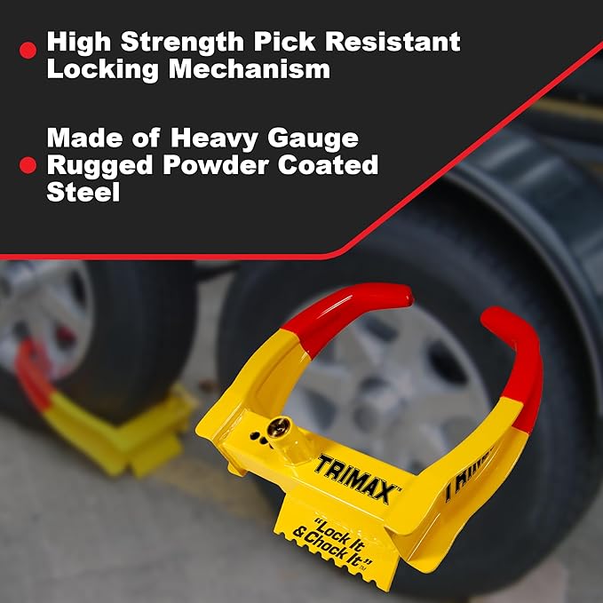 TRIMAX TCL65 - Trailer Wheel Lock - Fits 6"-10.5" Tires - Wheel Boot Lock for Trailer, Car, Truck, Boat, ATV, Camper, and More