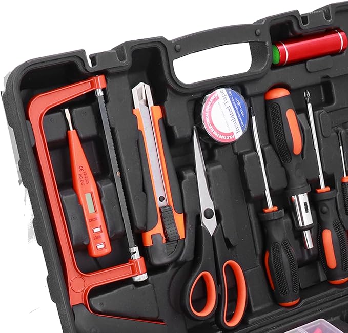 FIXMAN 50 Piece Maintenance Tool Set for Household Repair with High Carbon Steel Pliers Screwdriver Cutter and Wrench includes Flashlight and ABS Storage Case