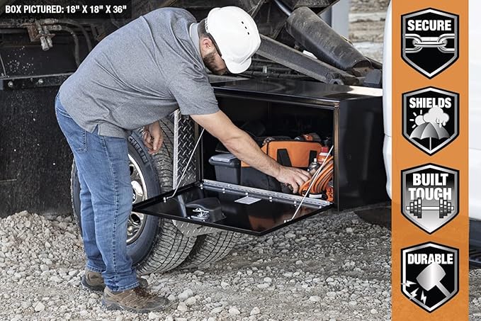 Buyers Products 1703353 Black Steel Underbody Truck Tool Box – 14 x 12 x 30 Inch - Truck Bed & Underbelly RV Storage Box, Locking T-Latch, Weather-Resistant, Heavy-Duty Flatbed Job Box, Made in USA