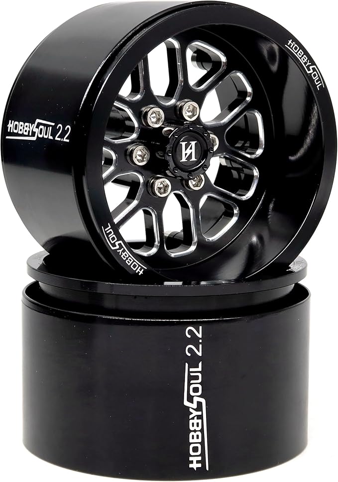 HOBBYSOUL 2.2 RC Wheels Rims -11mm Negative Offset 40mm Width CNC Aluminum 2.2 Beadlock Wheels for 1/10 RC Crawler SCX10 Capra / TRX4 AMG 6x6, Black