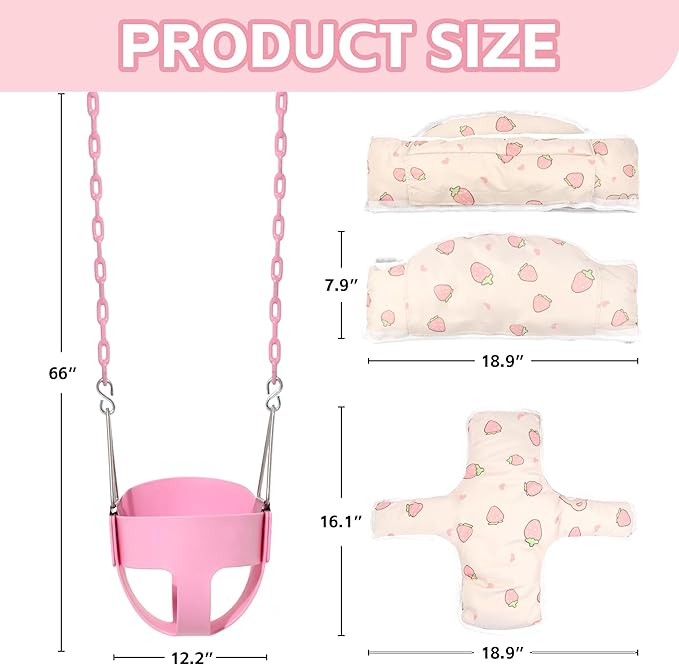 Take Me Away Pink Swing Seat - Heavy Duty High Back Full Bucket Toddler Swing Seat Chain Plastic Coated Baby Swing Outdoor - Playground Swing Set Accessories Replacement