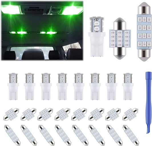 iFunyLED 24 Pieces Dome Light LED Car Interior Bulb Kit Set 194 T10 DE3175 578 31mm 42mm Bulbs Interior Replacement Lights for Car Map License Plate Door Side Marker Cornering Trunk Light - Green