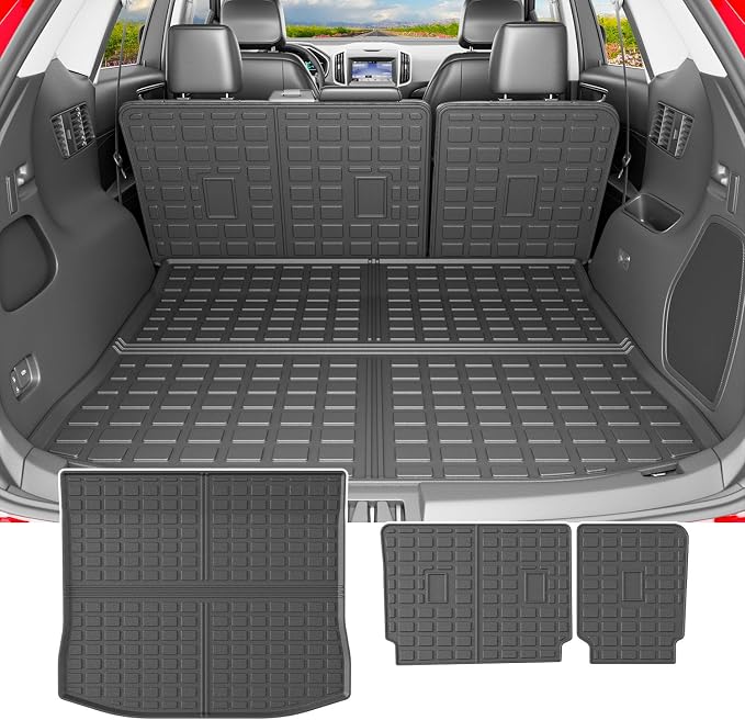 powoq Cargo Mat Compatible with 2015-2024 Ford Edge Cargo Liner Backrest Mat TPE Back Seat Protector (Only for 5-Seater) Replacement for 2015-2024 Ford Edge Accessories (Trunk Mat+Backrest Mats)