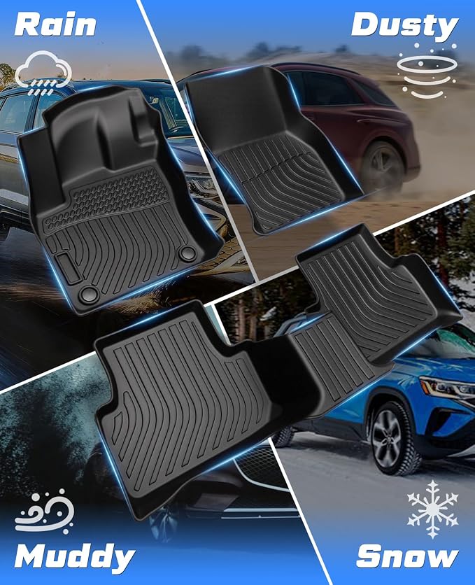 Sunsdrew Floor Mats for 2022-2026 Volkswagen Taos Accessories, All Weather Floor Liners 1st & 2nd Row Car Mats, TPE Rubber, Raised Edge