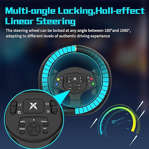 NBCP PC Racing Wheel-1080 Degree Gaming Steering Wheel with and 6-Speed H-Pattern Shifter and Linear Pedal,Sensitivity Adjustment,Angle Locking,Double vibration-Gaming Steering Wheel for PC, PS3