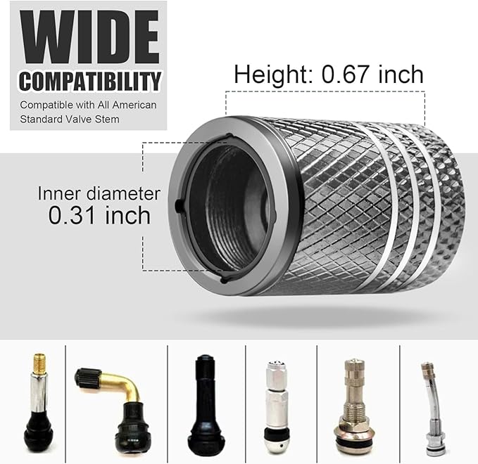 Tire Valve Stem Caps for Car Tire Cap 5 Pack Corrosion Resistant Leak-Proof Premium Alloy American Flag Universal for Car Bike Truck Motorcycle Grey