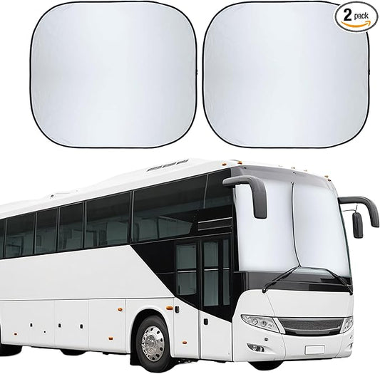 EcoNour 2-Piece Foldable RV Windshield Sun Shade, 240T Reflective Polyester, UV Protection & Heat Block for Truck, Motorhome & Bus Front Window, Keeps Interior Cool – (50" L x 41.5" W)