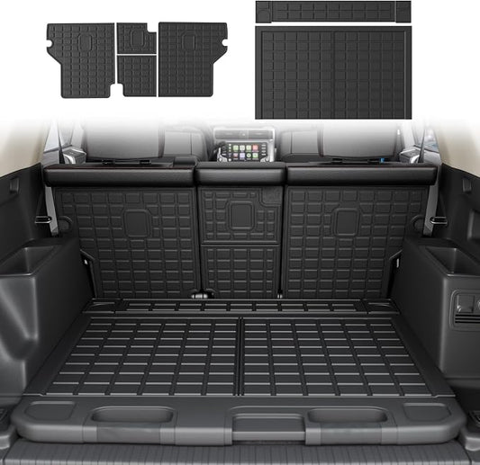 Rongtaod Cargo Mat Compatible with 2010-2024 Toyota 4Runner 5 Seats Trunk Mat Cargo Liner Back Seat Cover Protector 2023 4 Runner Accessories (Trunk Mats + Backrest Mats,Fit with Sliding Tray)