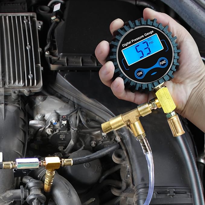 BETOOLL Digital Fuel Injection Pressure Tester Kit - Fuel Pressure Gauge 0-300 PSI for Petrol Engine Fuel Pressure Test Kit Automotive Test Tool Kit