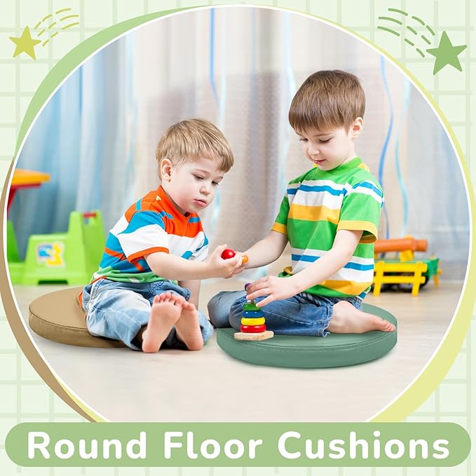 Juexica 8 Pcs Extra Thick Flexible Seating Floor Cushion Assorted Colored Floor Pillow Classroom Seat Cushion Soft Classroom Seating for Kid Learning(Matcha Color,13.8 x 13.8 x 2 Inch,Round)