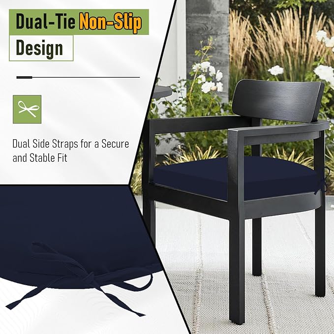 Basic Beyond Outdoor Chair Cushions Set of 4, Outdoor Cushions for Patio Furniture, Water Resistant Patio Chair Cushions with 2 Ties, 17x16x2, Navy