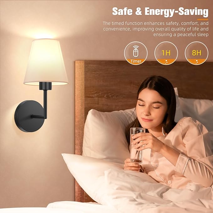 NIORSUN 13.8 inch Battery Operated Wall Sconce Set of 2,Black Rechargeable Wall Lights with 10400mAh Dimmable Detachable Bulbs and Remote,9 Colors Wireless Sconces for Bedroom Living Room Hallway