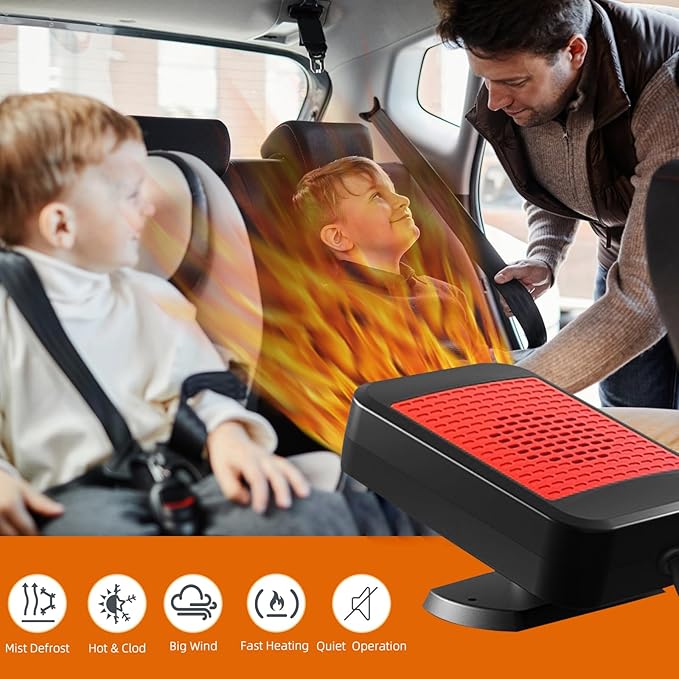 Car Heater,12V 200W Portable Car Heater Defroster, 2 in 1 Heating & Cooling Fast Heating Defrost Defogger with Plug in Cigarette Lighter, Window Defroster for Car, SUV, Jeeps, Trucks (red)