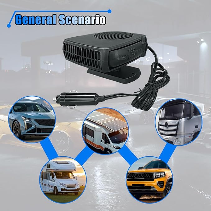 12V 200W Portable Car Heater, Car Windshield Defogger Defroster with 360 Degree Rotary & Cigarette Lighter Plug-in, 2 in 1 Auto Windscreen/Window Heater Fast Heating & Cooling Fan