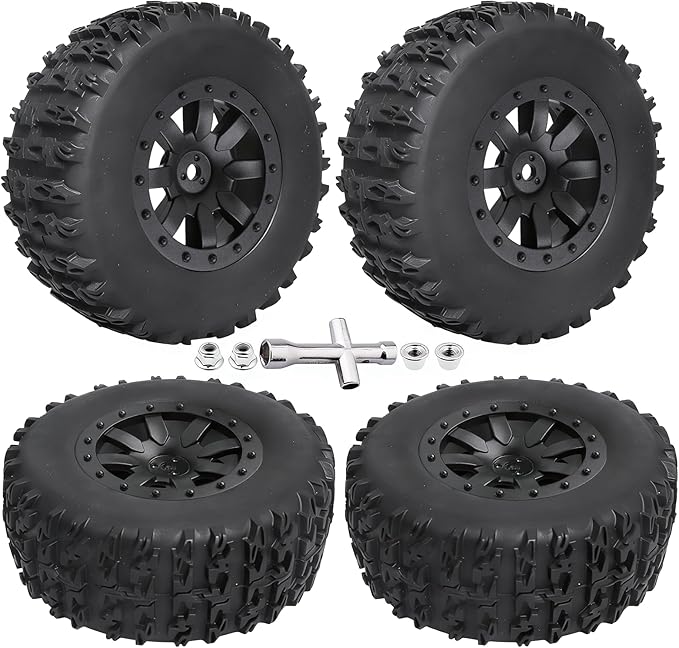 Pre-Glued 1/10 RC Short Course Truck Tires and Wheels Set 12mm Hex for Traxxas Slash 4x4 BL-2S 2WD Redcat Blackout SC Losi SCT Team Associated SC10 HPI, with Foam Inserts (Type 1)