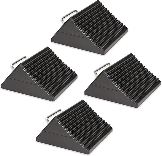 Wheel Chocks for Cars, RVs, Trucks, Trailers, and Vehicles G.V.W. up to 12T, 4 Pack - Anti Slip Bottom Tire Chock for All Weather Use - RV, Travel Trailer, Pop Up Camper Accessory