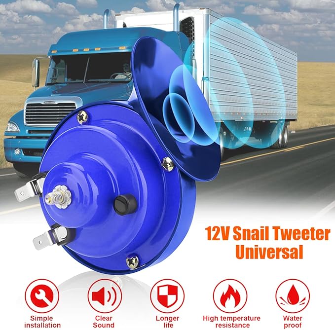 Super Loud Train Horns, Car Waterproof Durable Air Electric Snail Horn, 12V Raging Sound Air Horns Replacement Kit, Automotive Accessories Universal for Car, Motorcycle, Truck, Bike, Boat (Blue)