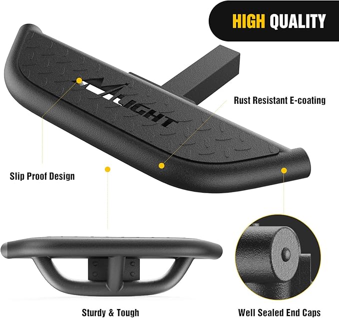 Nilight Hitch Step with 2" Hitch Receiver Rear Bumper Guard Protector Compatible with Car Truck Vehicles Upgraded Textured Black Hitch Step Bar with Hitch Lock & U-Bolts Stabilize