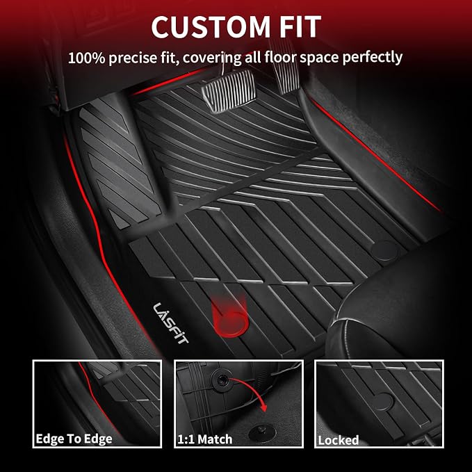 LASFIT Floor Mats for Cadillac XT4 2019-2025, All Weather TPE Custom Fit Automotive Floor Mats for Cars, 1st and 2nd Row Car Floor Mats Full Set for Cadillac XT4 Accessories, 3 PCS, Black