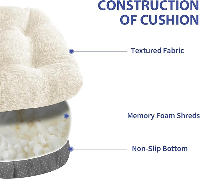 IPYNBAP Chair Cushions for Dining Chairs Set of 4, Kitchen Chair Cushions, Chair Pads with Ties and Non Slip Backing, Tufted Memory Foam Seat Cushion 4 Pack, 15.5" x 15.5" x 4", Cream