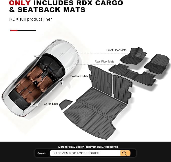 for 2019-2026 Acura RDX Cargo Liner & Backrest Mat: Custom Fit All Weather TPE Anti Skid Waterproof Trunk Liner