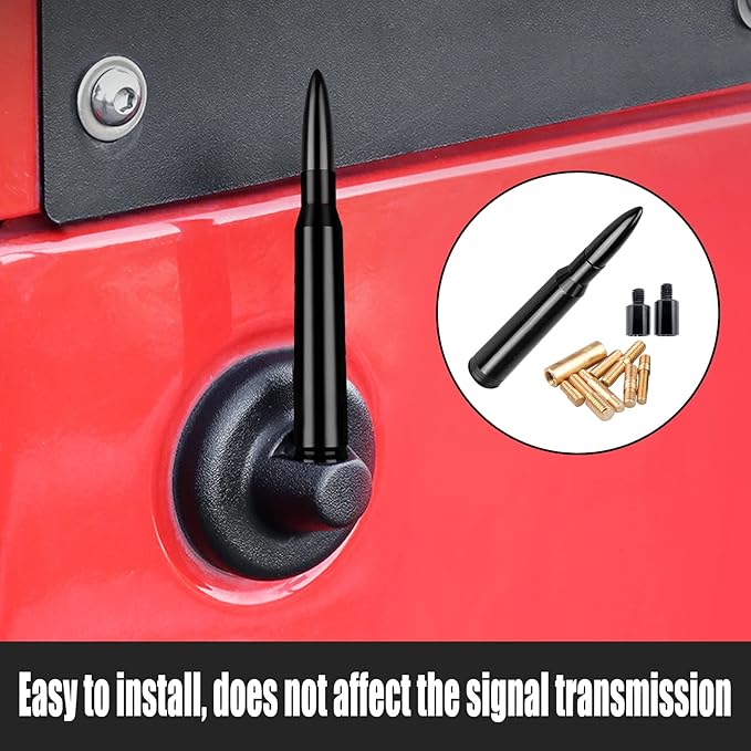 Ajxn 1 PC Car Truck Bullet Antenna, Auto Antenna Mast, Suitable for GM Chevy Silverado 1500 2500 3500 HD Avalanche GMC Sierra 1500 2500 3500 Denali Heavy Duty Pickup Trucks Accessories (Splice Black)