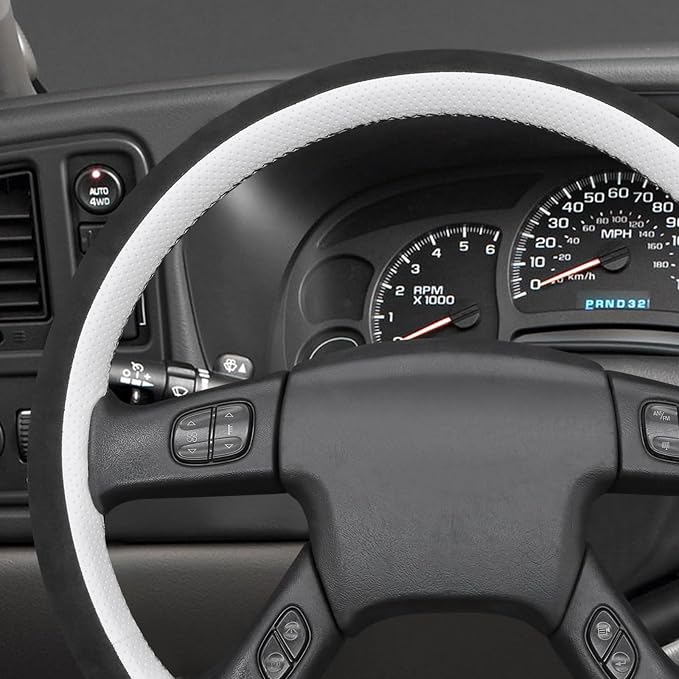 MEWANT Hand Stitched Steering Wheel Cover for Chevy Silverado 1500 2003-2006 9002 Athsuede Faux Leather Steering Wrap