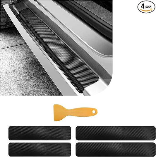 Dickno 4 PCS Car Door Sill Protector, 3D Carbon Fiber Auto Door Entry Edge Guard Protection Trim, Anti-Scratch Threshold Cover Strips, Sill Protection Sticker for Car SUV Truck (Black)