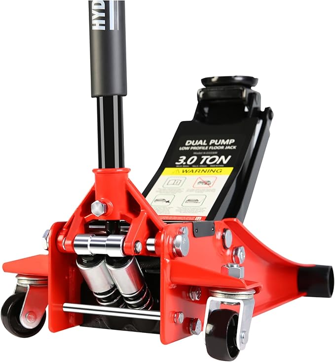 3 Ton Low Profile Trolley Floor Jack, Professional Steel Racing Floor Jack with Dual Pistons Quick Lift Pump,Red Heavy Duty Hydraulic Floor Jack Lifting Range 3.3"-19.7", 3 Ton (6,600 lb) Capacity