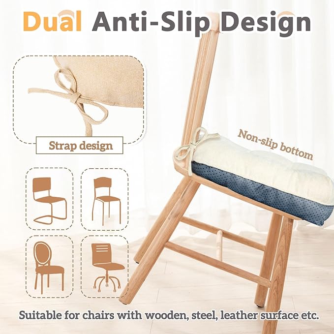 MAGIC ELEPHANT Chair Cushions for Dining Chair, Shredded Memory Foam Kitchen Chair Cushions Set of 4, Non-Slip Thick Dinning Room Chair Pads Seat Cushions, 15.5" x 15.5" x 4" (Beige)