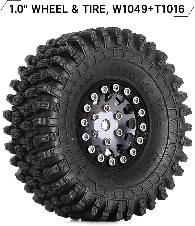 INJORA 1.0 Beadlock Wheel S5 Super Soft Sticky Crawler Tires for TRX4M Axial AX24 SCX24 FCX24 Enduro24 Upgrade, 57 * 22mm(Black&Grey)
