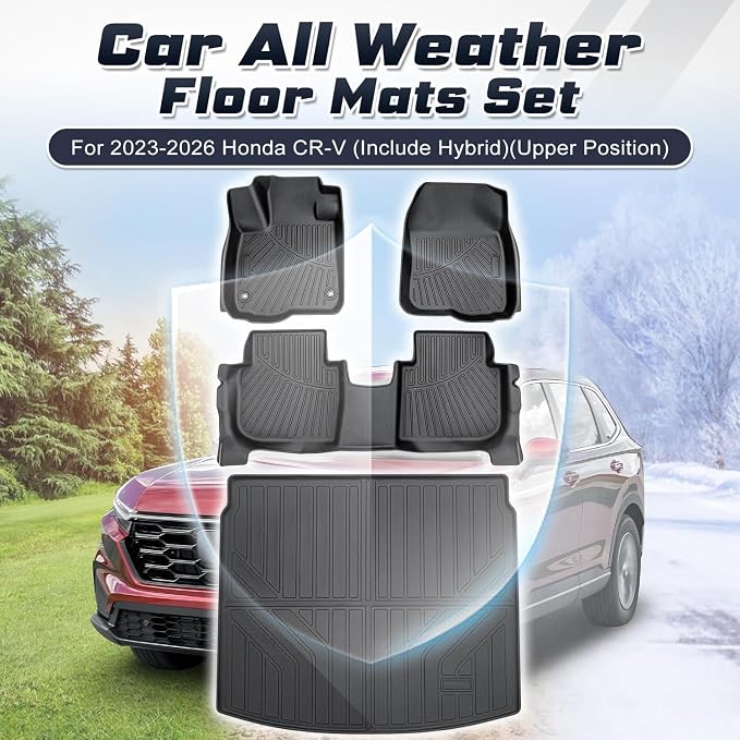 Sunsdrew Floor Mats for 2023-2025 2026 Honda CR-V (Include Hybrid), All Weather Floor Liners & Rear Trunk Mat for CRV Accessories, TPE Rubber, Raised Edge (Trunk Deck in Upper Position)