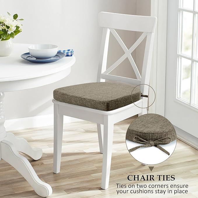 Wellsin Chair Cushions for Dining Chairs 4 Pack - Kitchen Chair Cushions with Ties and Non-Slip Backing - Dining Chair Pads 16"X16"X2", Khaki