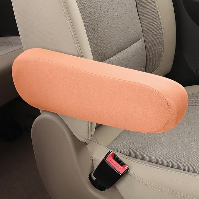 AUCELI 2 Pcs Car Front Seat Armrest Covers, Cloth Fabric Armrest Protectors, Direct Replacement Center Console Lid Armrest Cover Skin, Universal Accessories for Car, SUV, Truck and Van (Light Orange)