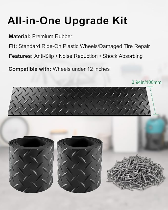 Rubber Tire Upgrade Kit for Power Wheel Kids Electric Ride On Car, Anti-Slip and Noise Reduction Wheel Replacement, Durable Shock Absorbing Tire Protection Covers for Plastic Wheels-2PCS