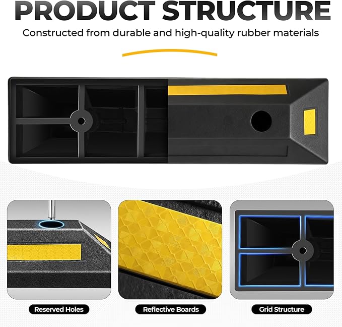 Auto Dynasty 2Pcs Heavy Duty Parking Aid for Garage, 21" Rubber Tire Stops for Garage Floor, High Visibility Garage Car Stopper with Reflective Safety Strips for Car Curb Floor Parking Lot