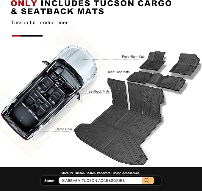 Cargo Mat for 2022-2026 Hyundai Tucson - All Weather Cargo Liner with Backrest Mats TPE Trunk Mat Seatback Protector for 2026 2025 2024 2023 2022 Tucson Accessories Cargo Tray Black
