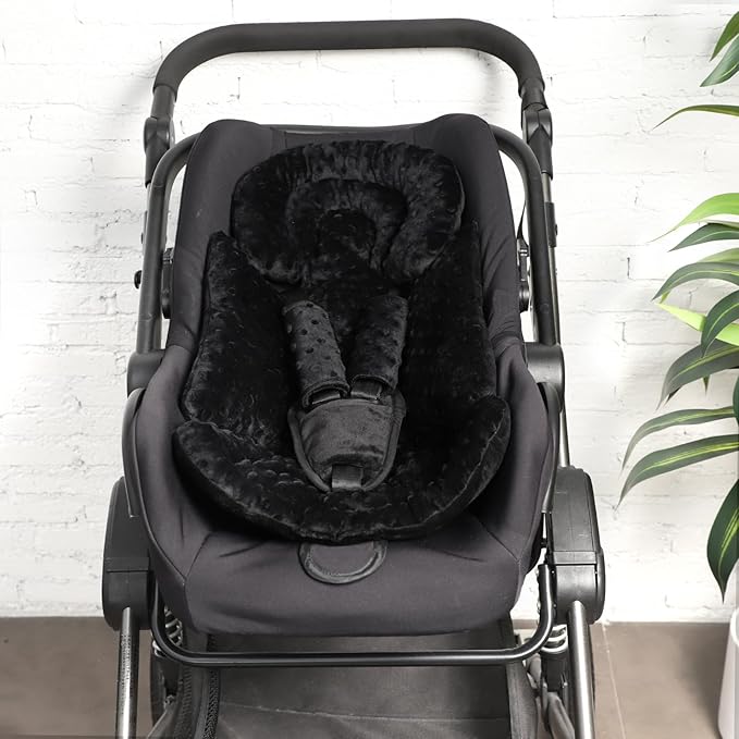 Infant Car Seat Insert Boy Girl, 3 in 1 Newborn Carseat Insert with Strap Pads, Car Seat Head Support for Baby Strollers, Swings, and Bouncers, Comfortable and Machine Washable, Black