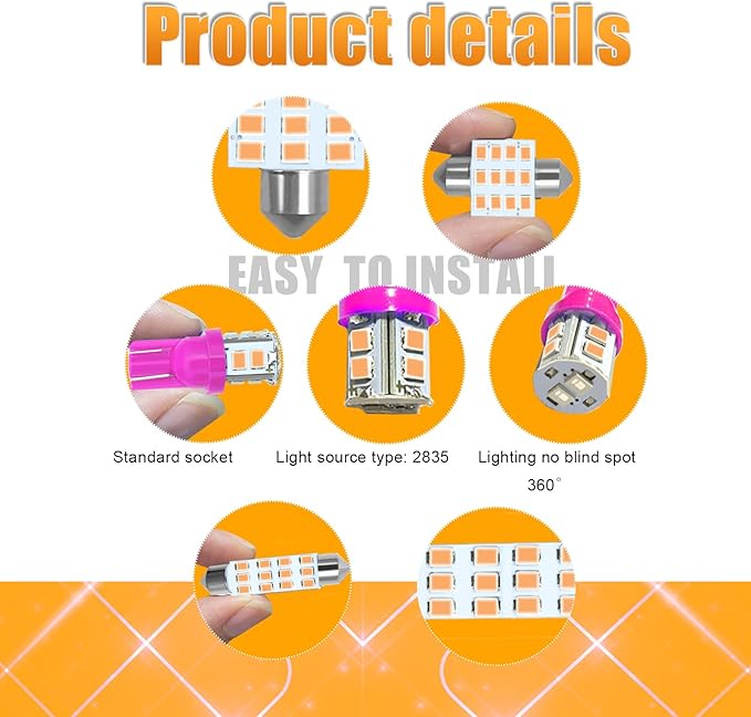 YOGEIER Car LED Bulb, Pink, 24 Sets, Compatible with All Vehicles, Wide Range of Applications, Easy Installation