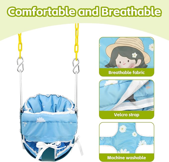High Back Full Bucket Toddler Swing Seat with Yellow Coated Chains Fully Assembled Baby Swing Set Accessories