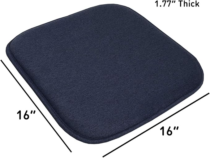 Sweet Home Collection Chair Cushion Memory Foam Pads Honeycomb Pattern Slip Non Skid Rubber Back Rounded Square 16" x 16" Seat Cover, 4 Pack, Charlotte Navy