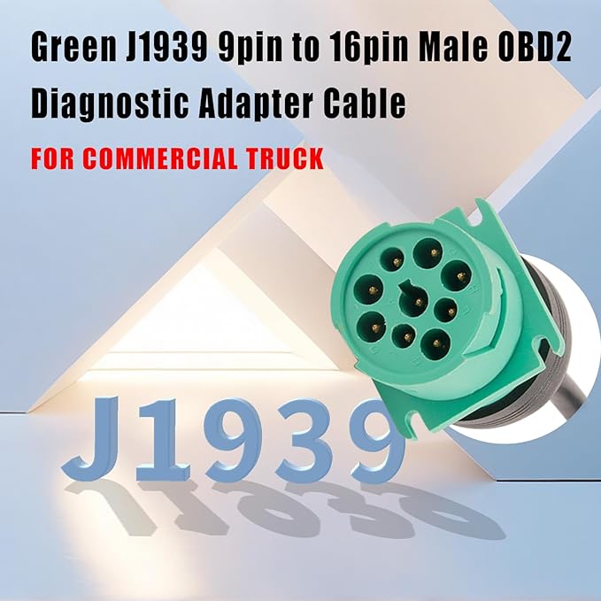 OBD2 to J1939 Green Type 2 Adapter Cable for Heavy Duty Trucks and Commercial Vehicles with 9 Pin to 16pin OBD II Truck Diagnostic Connector, Male