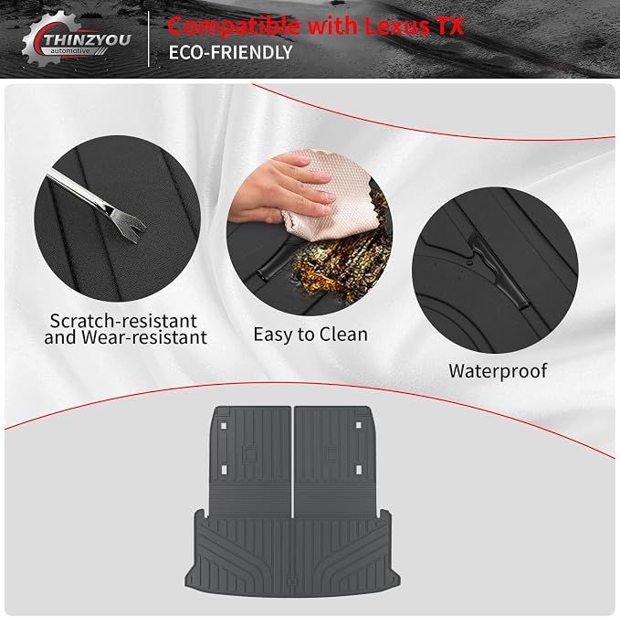 Trunk Mat Compatible with 2024 2025 2026 Lexus TX350 TX500h TX550h+ 6&7 Seats Cargo Mat Cargo Liner Trunk Liner Back Seat Protector All Weather TX Accessories (Trunk Mat with Backrest Mat)
