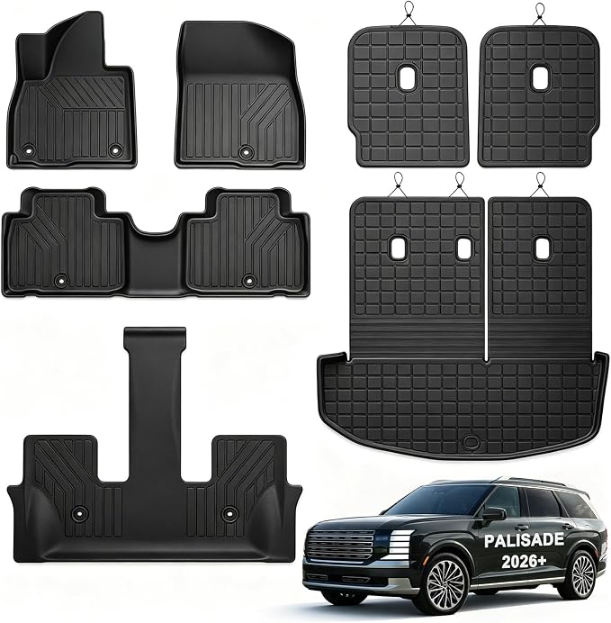 Floor Mats for 2026 Hyundai Palisade 7 Seats (Only Fit Gas) & Cargo Mat with Backrest Mat,TPE All Weather Protection Car Mats with 2nd & 3rd Row Covering The Backrest Full Set Accessories