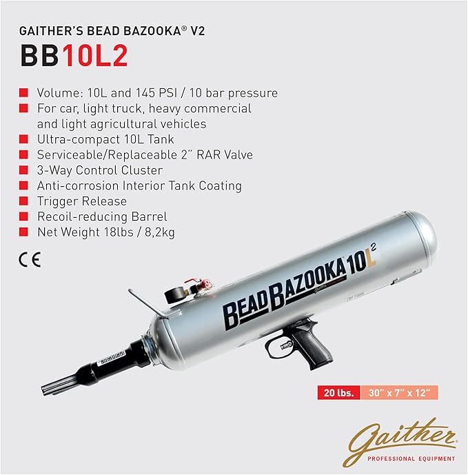 Gaither Handheld Bead Bazooka - 2nd Generation, Bead Seater Tool with Rapid Air Release, for Passenger, Commercial, and Agricultural Vehicles
