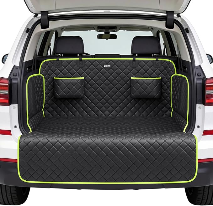 SUV Cargo Liner for Dogs, Upgraded Scratch-proof Leather 14.17" Heightened Side Flaps, 53.15" x40.55" Waterproof Non-Slip Trunk Liner with Bumper Flap, Universal Fit for SUVs Sedans Vans 3-Row SUV