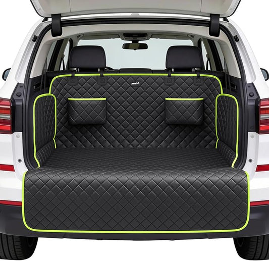 SUV Cargo Liner for Dogs, Upgraded Scratch-proof Leather 14.17" Heightened Side Flaps, 53.15" x40.55" Waterproof Non-Slip Trunk Liner with Bumper Flap, Universal Fit for SUVs Sedans Vans 3-Row SUV