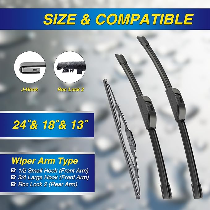 5 PLUS® Windshield Wipers Replacement for Chevy Equinox 2021-2018,Silicone Water Repellent Wiper Blades-24"/18"/13"(Set of 3), OEM Fit, All-Season, Easy Installation